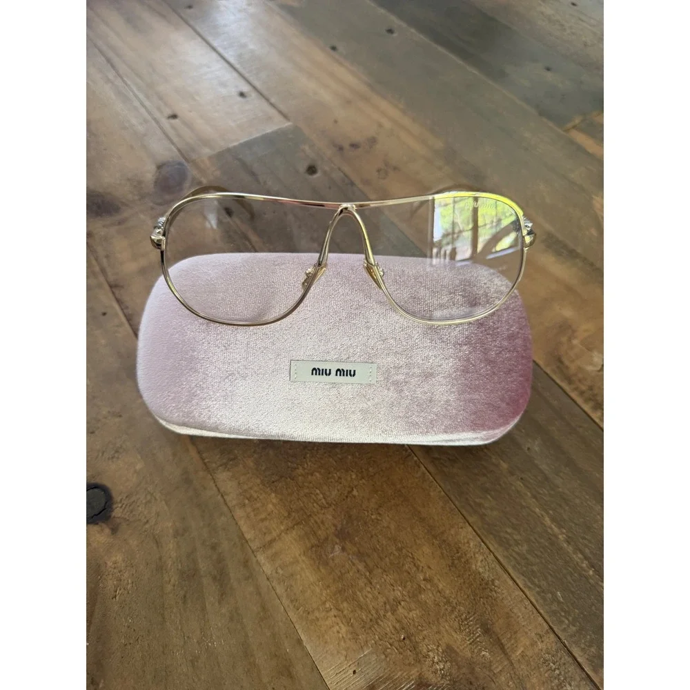 Miu Miu MU 54SS Gold Aviator Eyeglasses Clear Blue Lens Frames New in Case